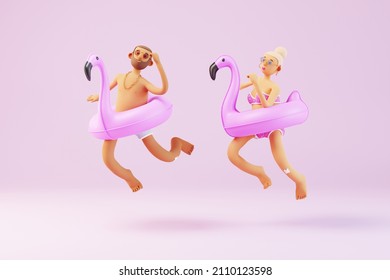 3d Illustration. Happy Summer. Jumping Character.