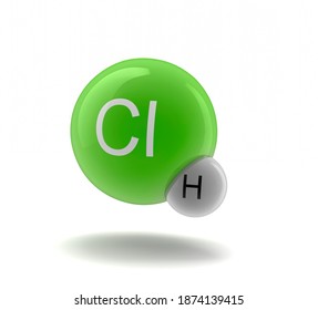 3d Illustration Of HCl  Hydrogen Chloride Molecule Model