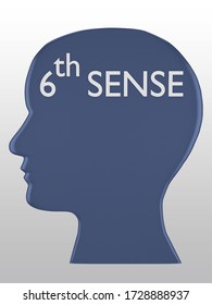 3D Illustration Of Head Silhouette Containing The Text 6th SENSE, Isolated Over Gray Gradient.