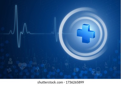3D illustration. Health science consist health plus digital technology concept modern medical technology,Treatment,medicine on blue background. for template, web design or presentation.