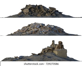 3D illustration heaps of rubble and debris isolated on white.