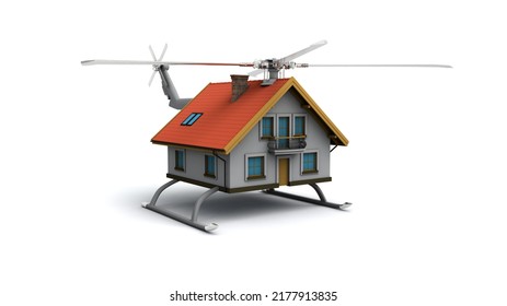 3D Illustration Of Helicopter House