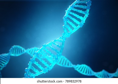 3D Illustration Helix DNA molecule with modified genes. Correcting mutation by genetic engineering. Concept Molecular genetics.