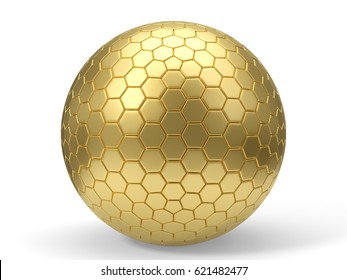 3d Illustration Of Hexagon Plated Golden Sphere