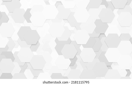 3D Illustration Hexagonal White Abstract Background. 3D Texture Of Honeycomb.White Hexagon Pattern Background.