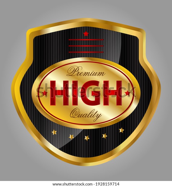 3D illustration of high quality product label in\
glossy and gold style