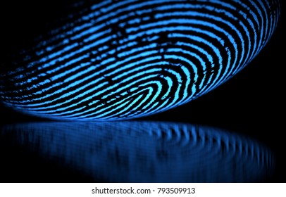 3D illustration. 3D holographic fingerprint on black background
