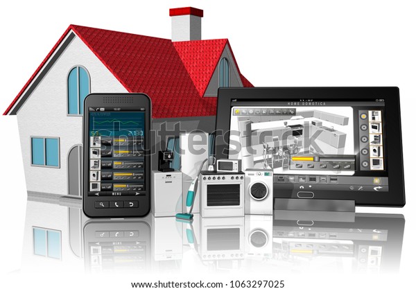 3D illustration. Home appliance application\
interface, home appliances and\
kitchen.