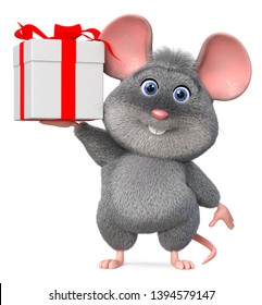 3d Illustration Home Wrecker Look Like A Rat With Present/3d Illustration Funny Mouse With Gift