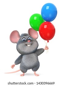 3d Illustration Home Wrecker Look Like A Rat/3d Illustration Funny Mouse With Balloons