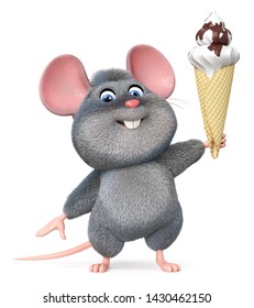 3d Illustration Home Wrecker Look Like A Rat/3d Illustration Funny Mouse With Ice Cream