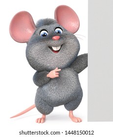 3d Illustration Home Wrecker Look Like A Rat With Billboard/3d Illustration Funny Mouse With Poster