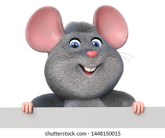 3d Illustration Home Wrecker Look Like A Rat With Billboard/3d Illustration Funny Mouse With Poster