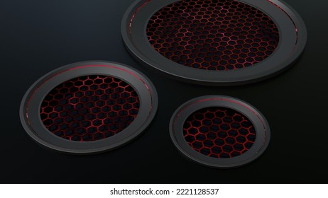 3D Illustration Honey Comb Grill In Black And Red Color