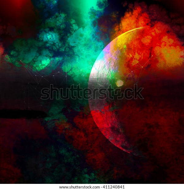3d illustration\
horizons, horizon sea and moon dream scape abstraction, creative\
inspiration