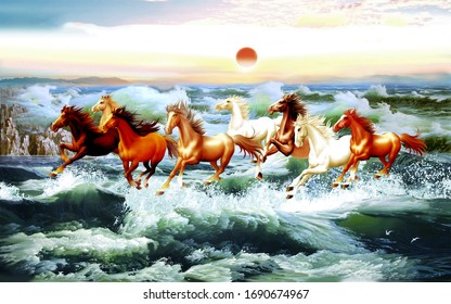 3d Illustration Of Horse And Beach Design