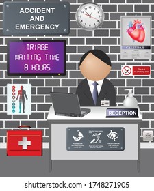 3D Illustration Hospital Accident And Emergency Department With Long Triage And Treatment Waiting Times 