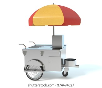 3d Illustration Of A Hot Dog Cart.