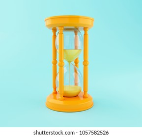 3d Illustration. Hourglass, Sand Clock On Yellow Background. Time Concept.