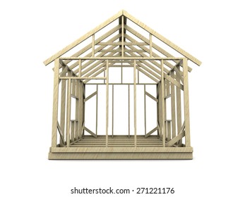 3d illustration of house frame over white background
