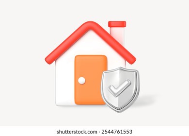 3d illustration house icon with a protective shield symbolizing home security and home insurance. This design emphasizes safety and security for your home