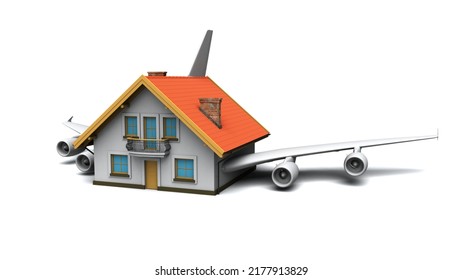 3D Illustration Of House With Plane Wings