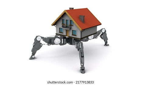 3D Illustration Of House With Robotic Legs