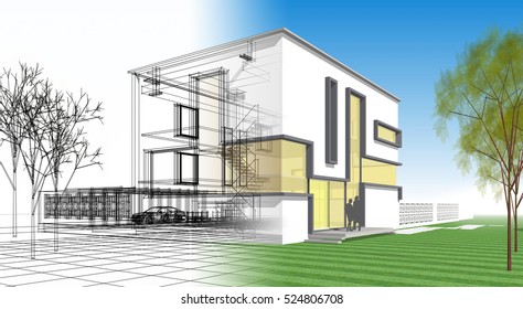 Similar Images, Stock Photos & Vectors of 3d illustration, house sketch