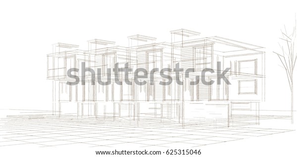 3d Illustration House Sketch Stock Illustration 625315046