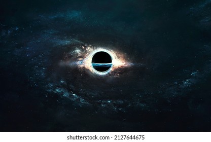 3D Illustration Of Huge Black Hole Warps Space Around. 5K Realistic Science Fiction Art. Elements Of Image Provided By Nasa