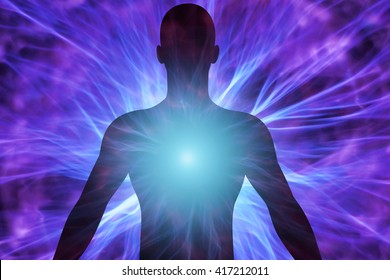 3D Illustration Of Human Body With Energy Beams