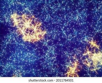 3d illustration of human brain nerve cells. Neuronal firing - neurons communicating via electrical signals.