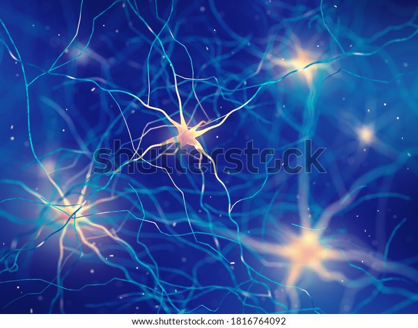 3d
illustration of human brain nerve cells , The neurons transmit
information between different parts of the brain and between the
brain and the rest of the nervous system 
