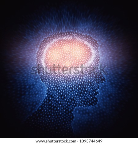 3D illustration. Human brain in a structure of polygonal connections representing the power of the mind.