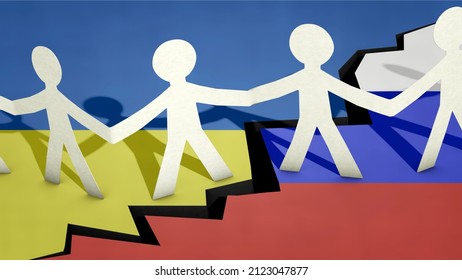 3D Illustration, Human Chain Ukraine Russia 