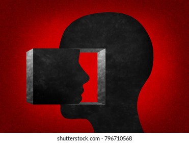 3d illustration.  Human head looking inward