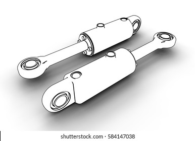 3d illustration of hydraulic cylinders on white background
