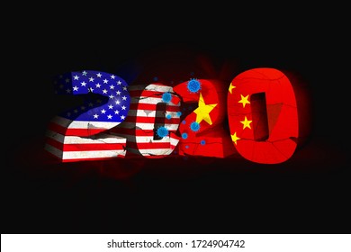 3D Illustration Idea Of Covid-19 Accelerating The US V China Superpower Face-off In 2020.