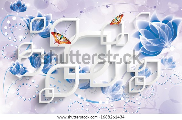 3d illustration image blue flower and white background