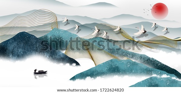 
3d illustration image of mountain river water and cloud