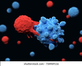 3d illustration of an immune system T cell killing a cancer cell