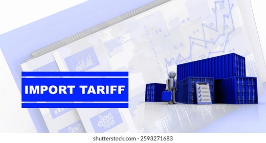 3D illustration import export tariff concept
