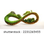 3d illustration of infinity environment concept. infinite earth land with green grass isolated. Eco and circular economy concept. Earth land with green grass isolated on white background.