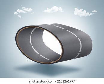 3d Illustration Of Infinity Road With Clouds Or Never Ending Road Design Advertisement Isolated. Loop Road Concept.