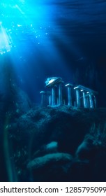 3D Illustration Inspired By The Legend Of The Lost City Of Atlantis, Underwater City, Rendering