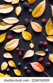 3d Illustration Of Instagram Story Template Made Of Autumn Berries And Yellow Leaves