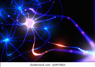3D illustration of Interconnected neurons with electrical pulses.
