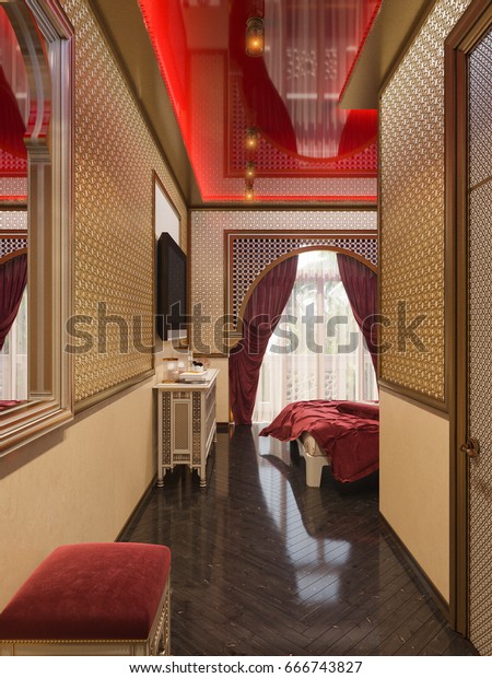 3d Illustration Interior Design Hotel Room Stock