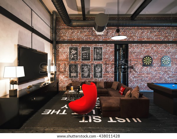3d illustration of interior design loft style. The\
concept of commercial interiors \