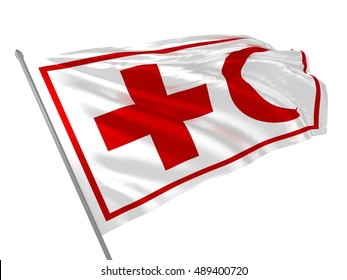 3d Illustration Of International Red Cross And Red Crescent Movement Flag Waving In The Wind